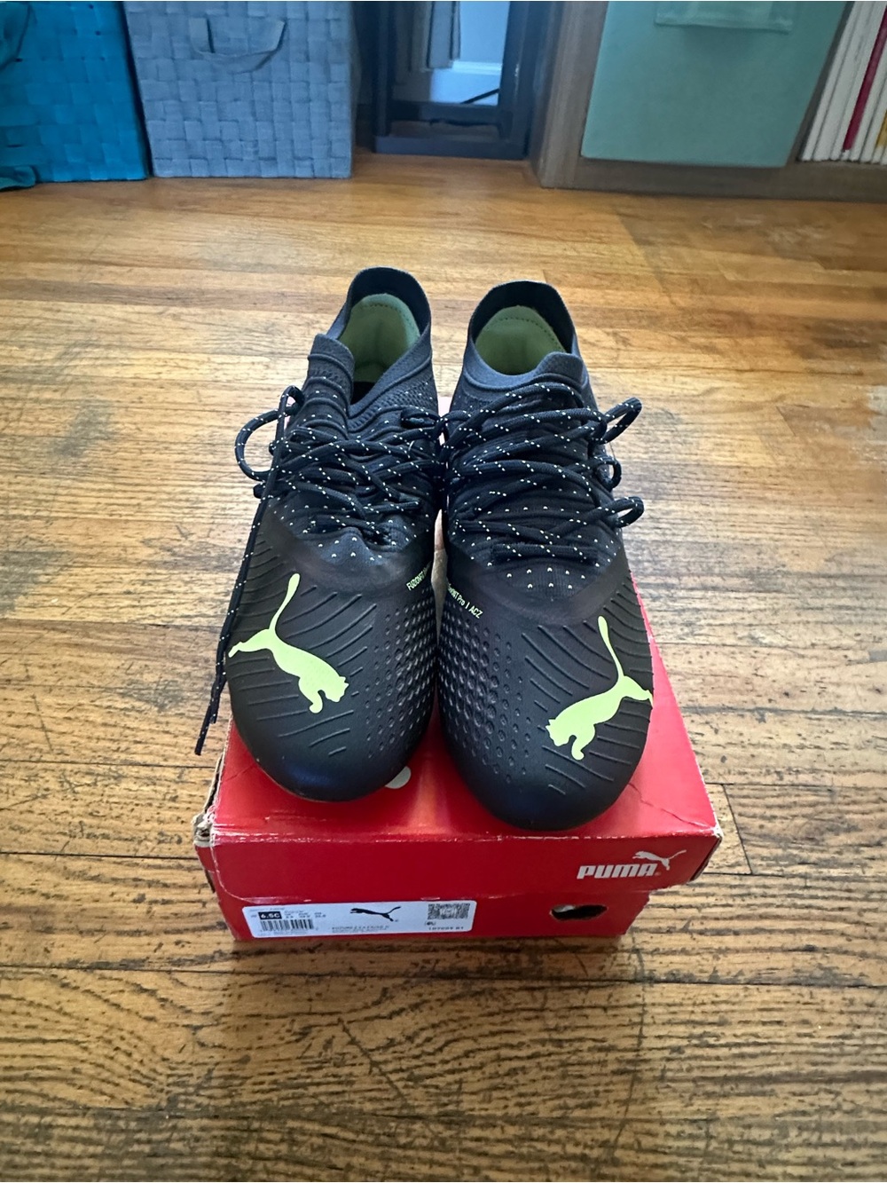 Puma Kids Black Athletic Shoes with Neon Lime Logos